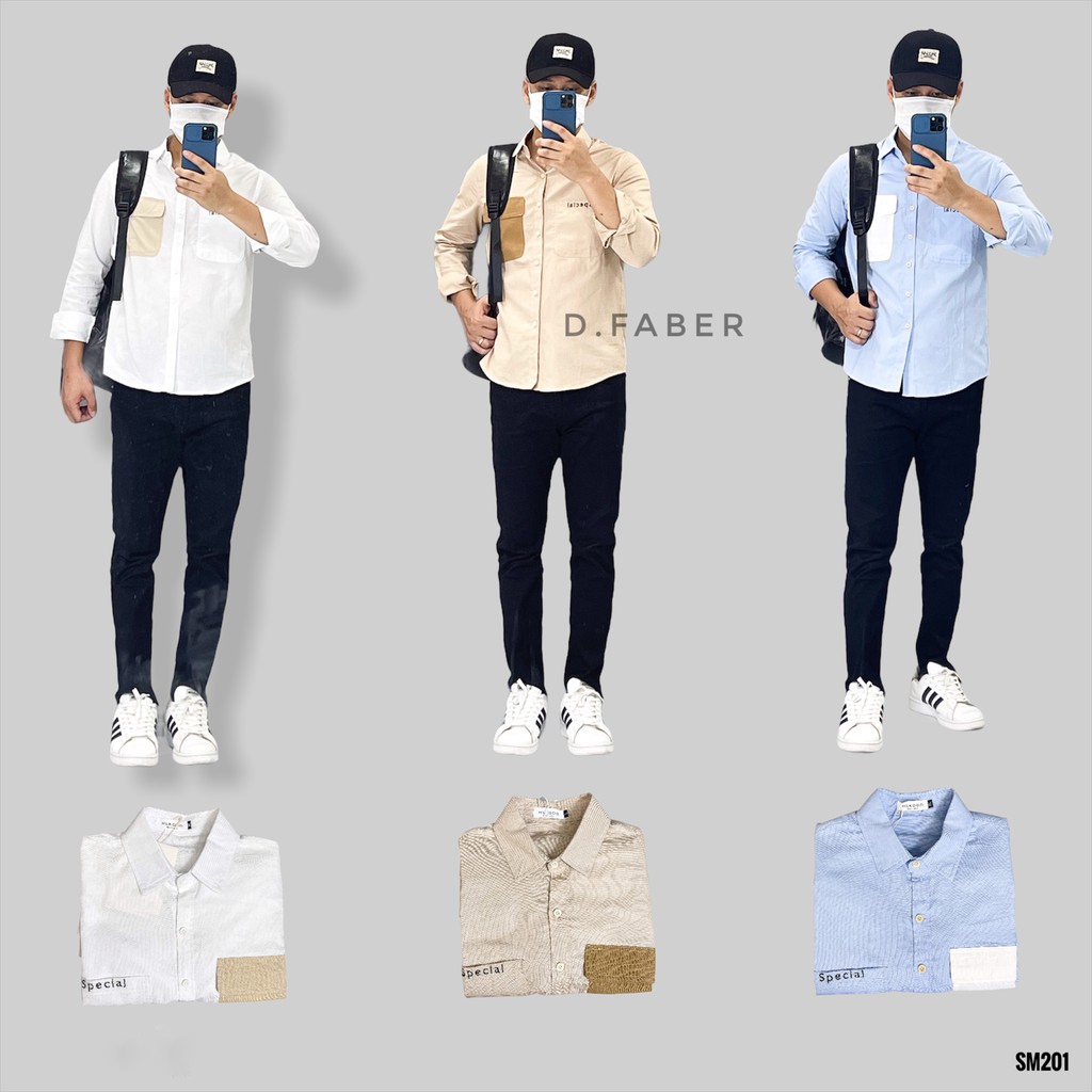 Áo sơ mi nam phối túi thêu SPECIAL vải đũi Hàn Quốc xuất xịn, chuẩn form  - D. FABER