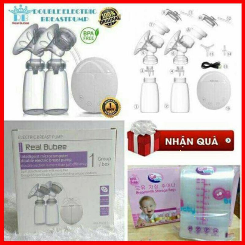 Máy hút sữa điện đôi real bubee tặng túi trữ sữa