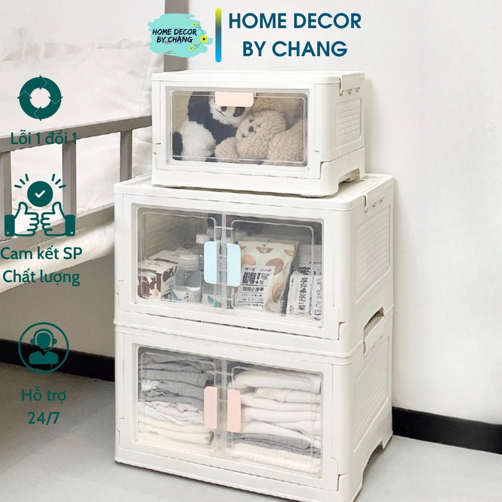 Thùng Đựng Đồ Gấp Gọn Cỡ Lớn Có Cửa Lấy Đồ Trong Suốt, Bánh Xe Di Chuyển Dễ Dàng, An Toàn