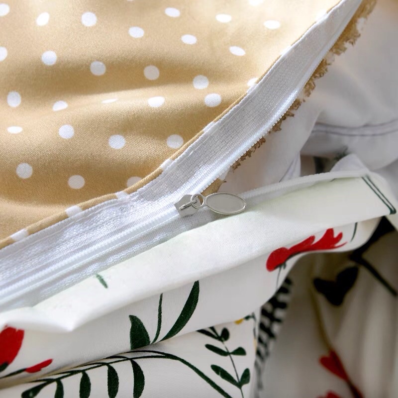BỘ GA GỐI VỎ CHĂN COTTON POLY NHẬP KHẨU HỌA TIẾT HOA LÁ - ĐỦ KÍCH THƯỚC
