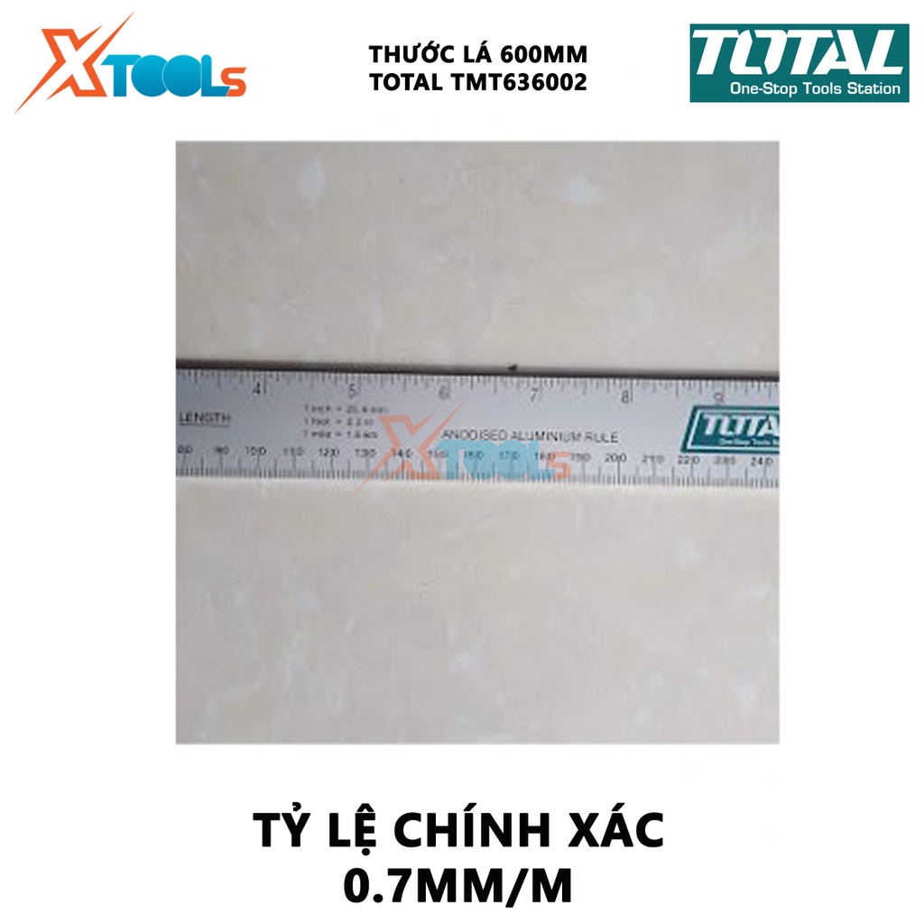 Thước đo TOTAL TMT636002 | Thước lá Chiều dài 60cm, Chiều rộng 5cm, Chất liệu nhôm anodized, Tỷ lệ chính xác 0,7mm/m, đo