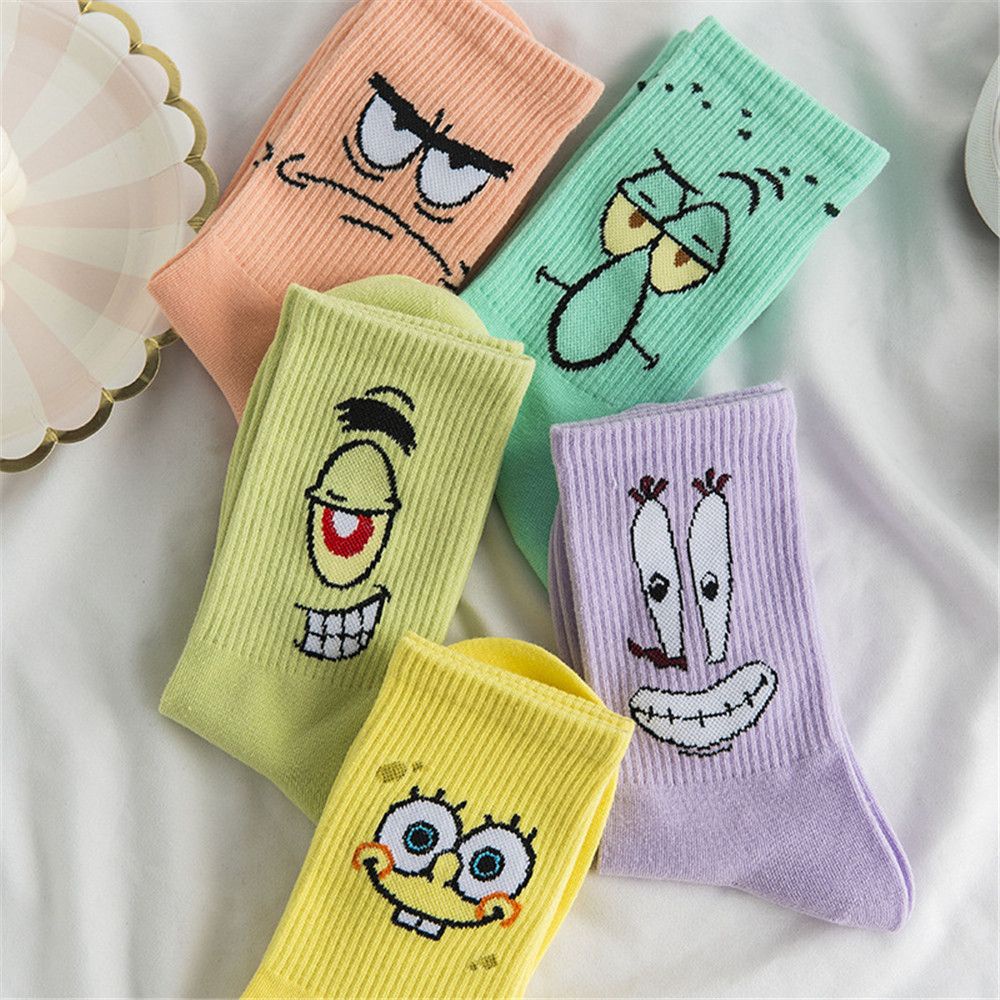 Vớ cotton họa tiết hoạt hình spongebob co giãn tốt thời trang cho nữ