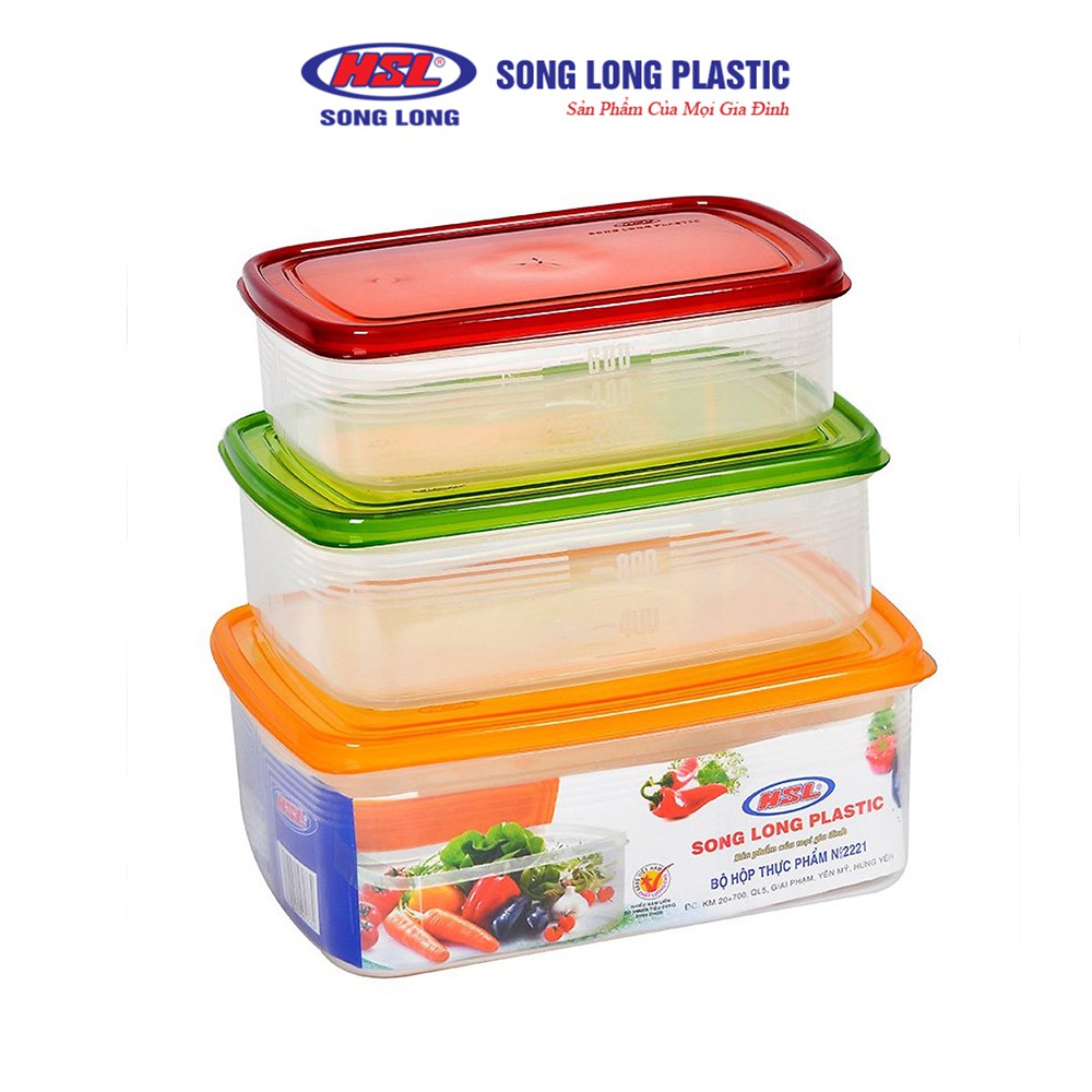 Bộ 3 hộp bảo quản thực phẩm nhựa 850ml, 1300ml, 2000ml Song Long Plastic hình bầu dục - 2221