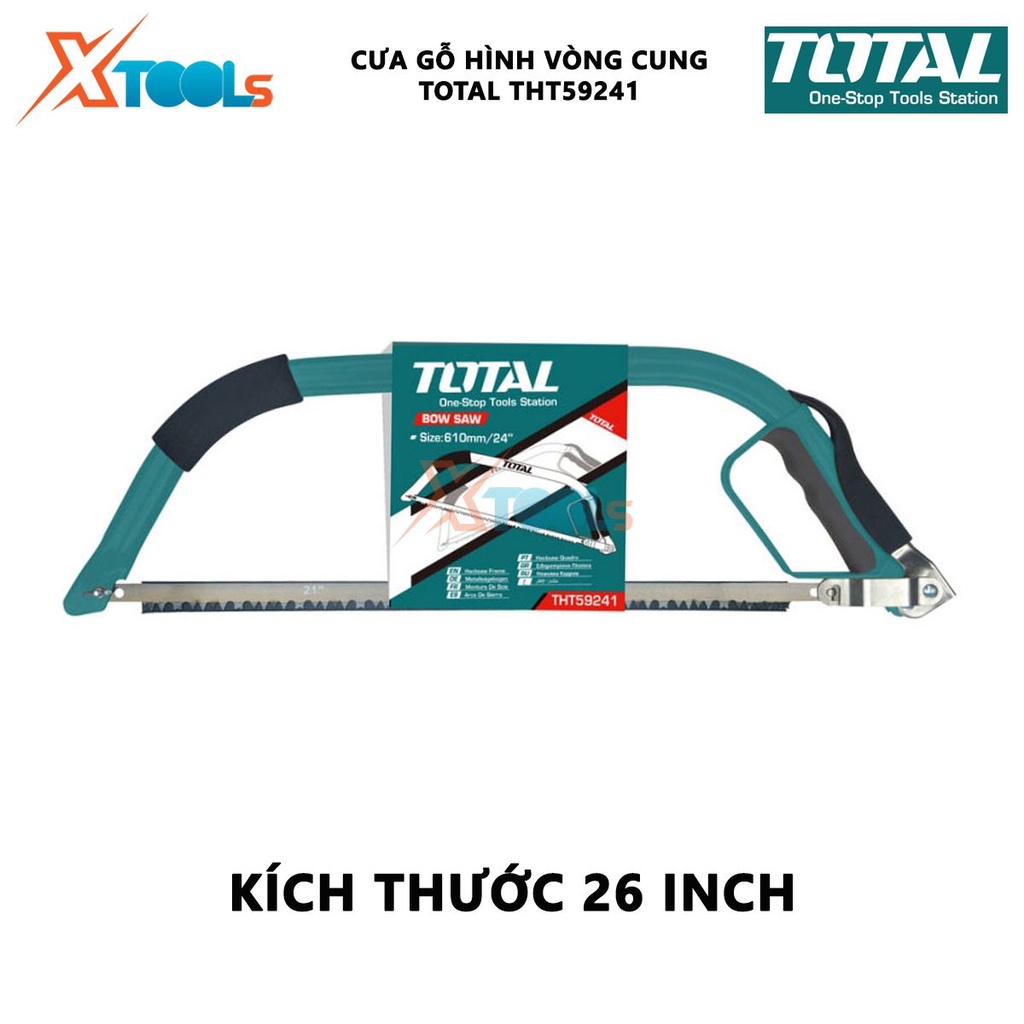 Cưa gỗ hình cung Total THT59241 | Khung cưa hình cung 610mm/24&quot; tay cầm bọc nhựa thép cao cấp, chống mòn, chịu lực tốt,
