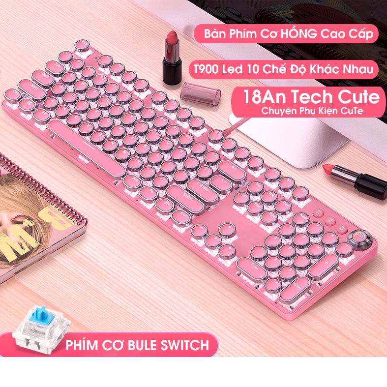 Bàn phím máy tính, bàn phím cơ CAO CÁP HỒNG PRO T900 LED 10 Chế Độ, Phím Cơ Blue Gaming Máy Tính, Laptop, PC