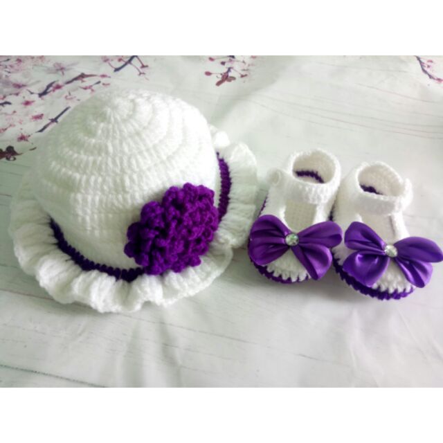 SET NÓN VÀ GIÀY LEN NƠ TÍM CHO BÉ MẪU HOT