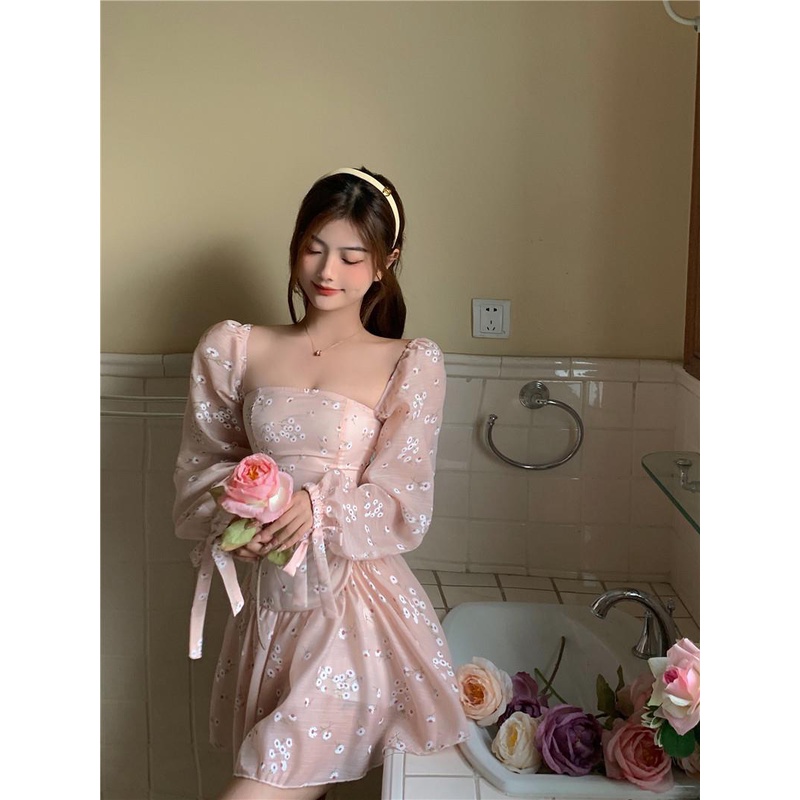 Đầm dáng ôm hoa nhí tay dài Emilyshop ulzzang