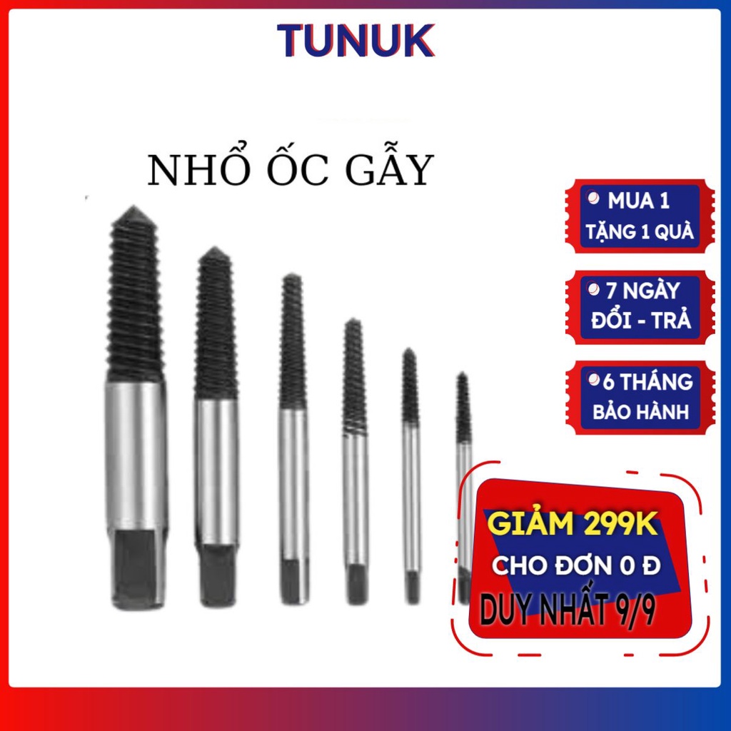 Bộ lấy ốc gẫy kingtony 6 cây Tunuk Taro ren trái nhẩy ốc, taro ren ngược nhổ ốc