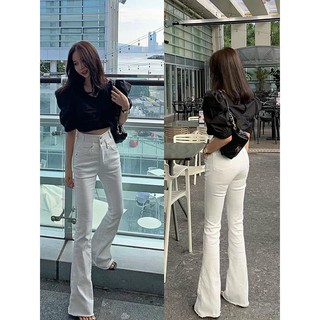 Quần jeans trắng ống loe hack dáng hàng Quảng Châu