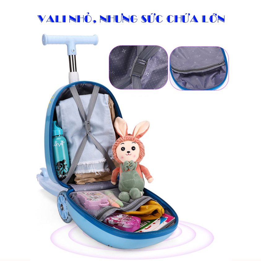 Vali kéo trẻ em in 2 mặt cao cấp -  Vali có ván trượt  cho bé đi du lịch size 16inch