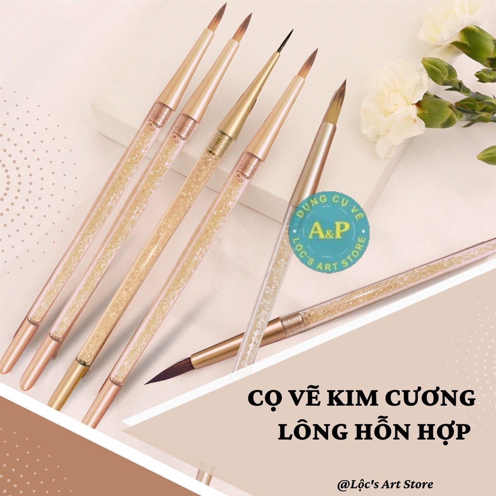 [Lộc's Art Store] Cọ Nhọn Kim Cương Lông Hỗn Hợp Thân nhựa trong