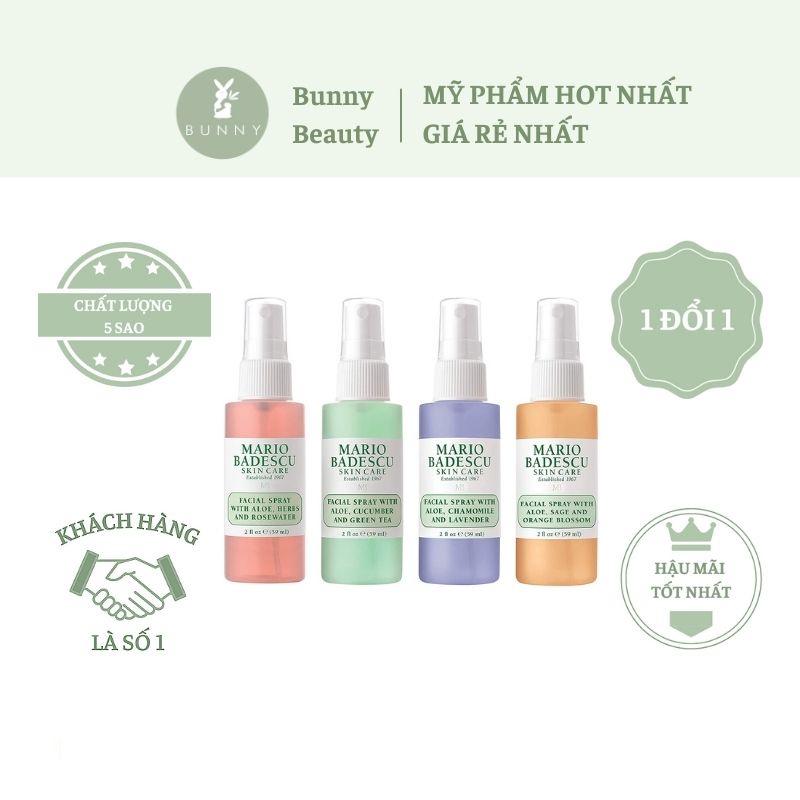 Nước hoa hồng dạng xịt Mario Badescu Facial Spray Toner Bunny Beauty hàng đủ bill