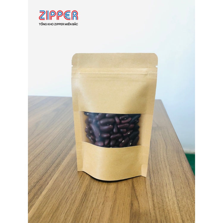 Túi zip giấy kraft đáy đứng cửa sổ tràn (1kg)