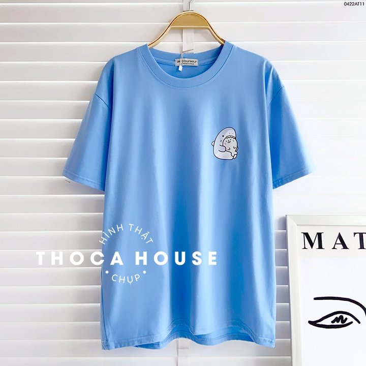 Áo thun unisex oversize tay ngắn hình cá mập THOCA HOUSE trẻ trung dễ thương, phối đồ dễ dàng