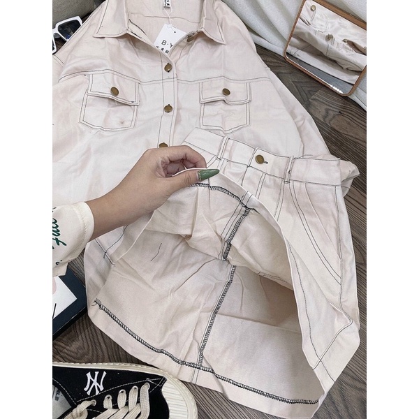 SET KHOÁC KAKI VÀ CHÂN VÁY CHỈ NỔI CÓ LÓT