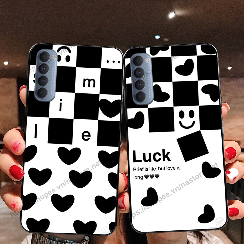 Ốp lưng Oppo Reno3 / Reno3 Pro / Reno 3 trái tim họa tiết caro, mikey họa tiết beabrick kaws cute