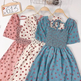 Đầm maxi voan bi, tay loe