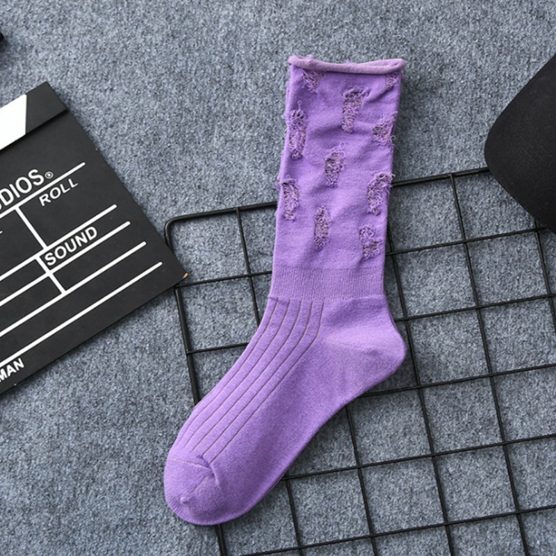 Youyo Vớ Ống Lửng Vừa Màu Trơn Sáng Khoét Lỗ Rách Phong Cách Gothic Punk Harajuku Gothic Punk Cho Nữ Có Sẵn