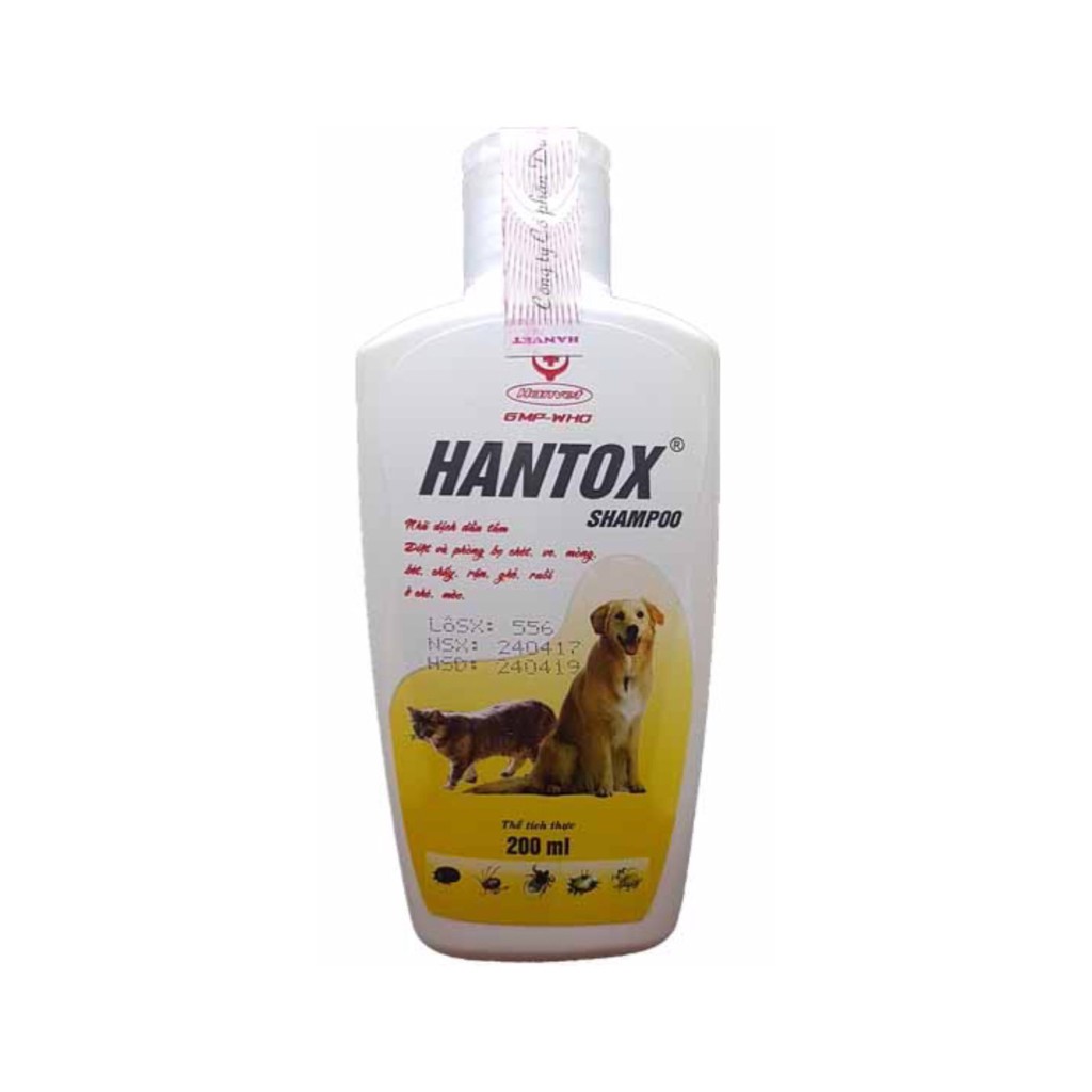 Sữa tắm sạch ve ghẻ, bọ chét chó mèo - Hantox Vàng 200ml