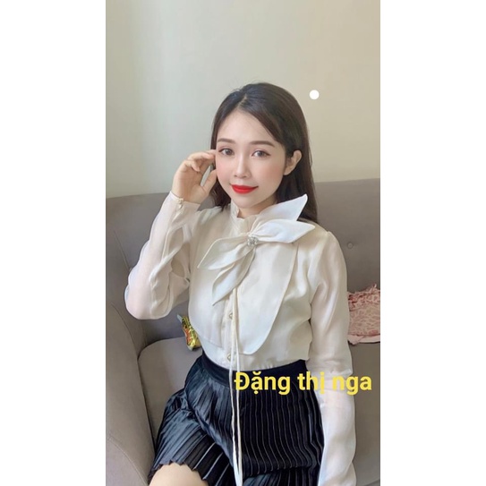 Áo sơmi cổ nơ cúc ngọc tặng kèm cài hoa khovaythietke