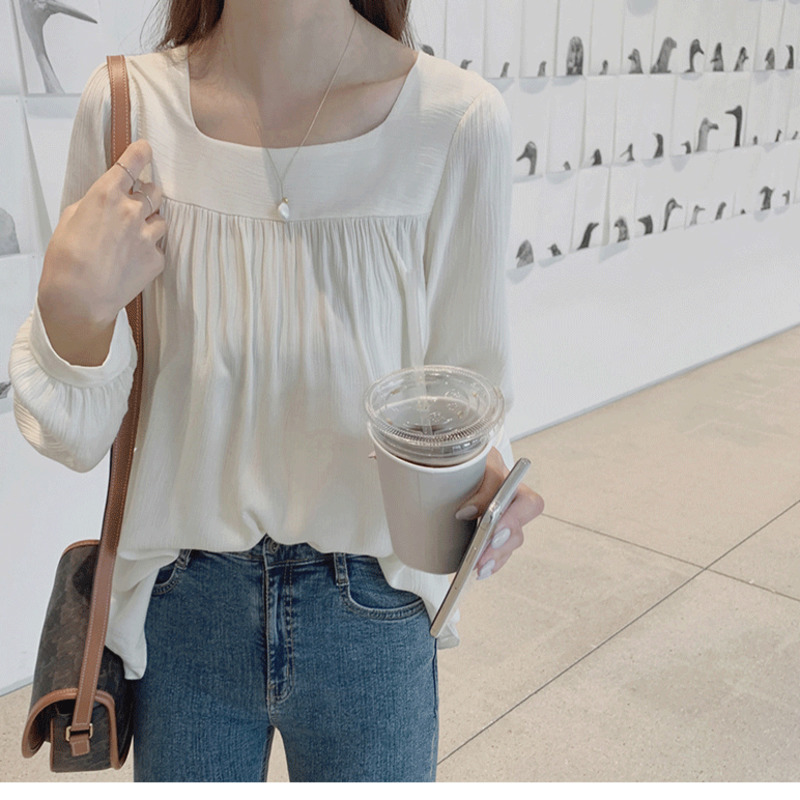 Áo kiểu màu trơn tay dài phong cách thời trang retro dành cho phái đẹp