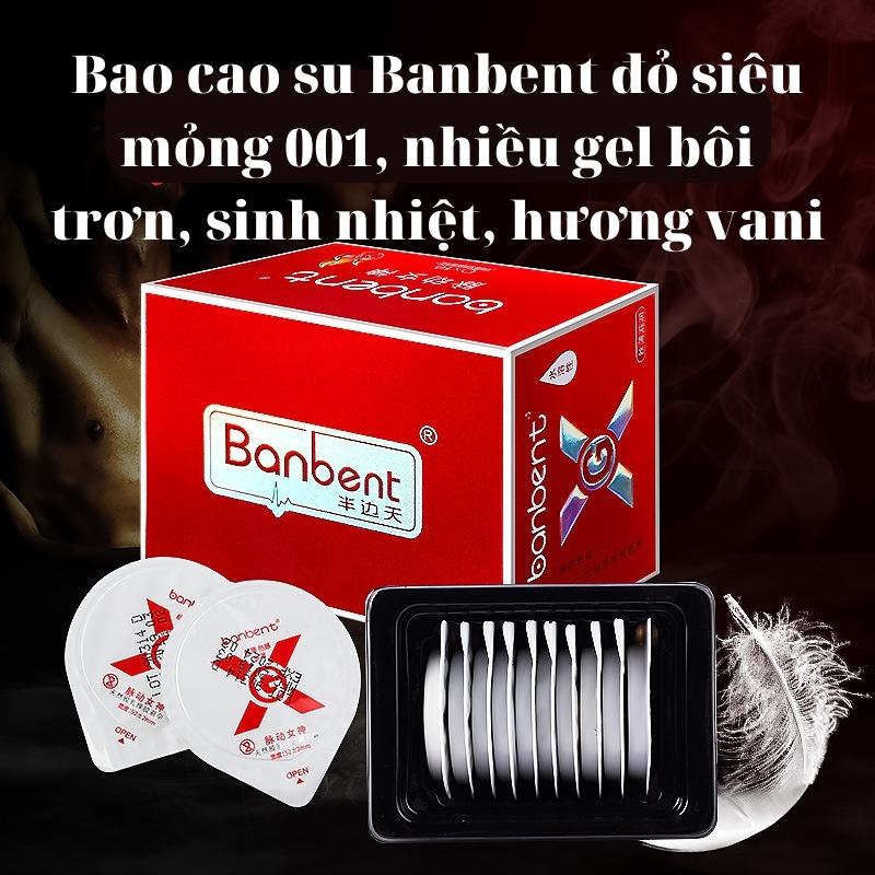 Bao cao su BANBENT 0.01 Đỏ Feminine vibrations siêu mỏng,x2 nhiều gel bôi trơn, truyền nhiệt tốt, Hộp 10 bcs