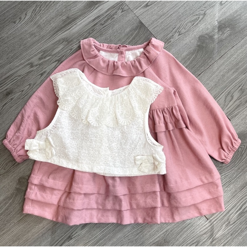 HTK- Set váy áo nhung tăm Babie Mo size 12/18m-4/5y