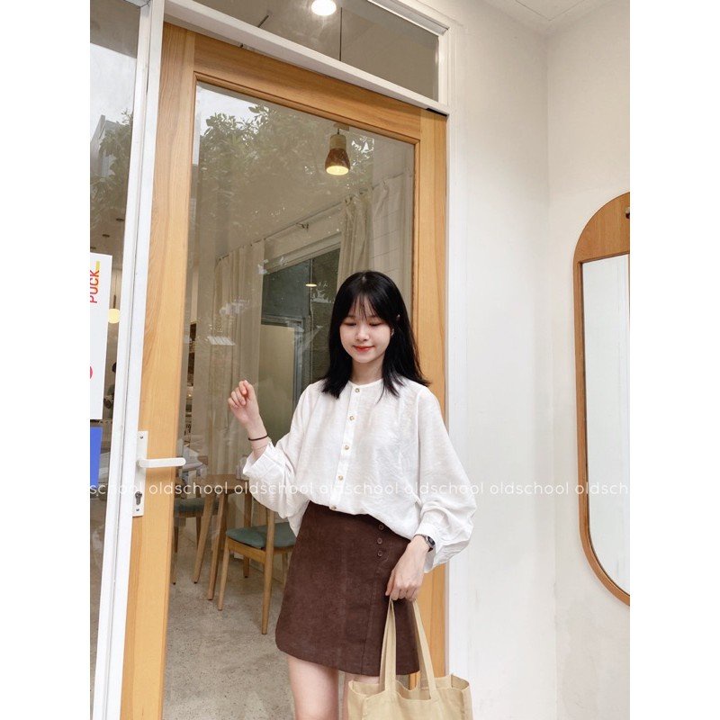 Áo sơ mi cổ tàu chất đũi lụa mềm min phong cách Hàn Quốc