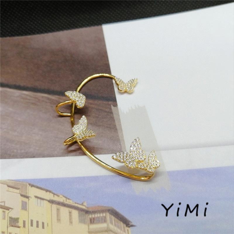 Khuyên kẹp tai thiết kế hình cánh bướm/ nơ/ ngôi sao kiểu chuỗi dài phối tua đính pha lê thanh lịch thời trang cho nữ