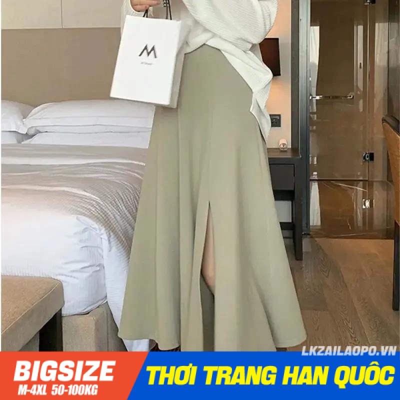 chân váy dáng dài Bigsize chân váy nữ lưng cao cạp cao chữ a xẻ tà mùa hè Phong cách Hàn Quốc Thời Trang tiểu thư cá tính xinh đẹp cho người mập béo