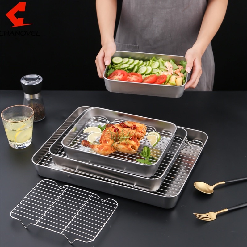 Khay nướng bằng thép không gỉ có vỉ làm bằng thép không gỉ