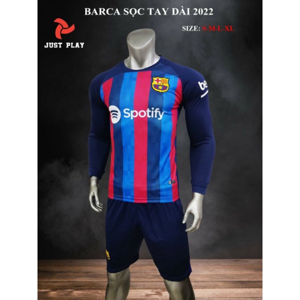 BỘ ĐỒ ĐÁ BANH TAY DÀI BARCA SỌC 2023