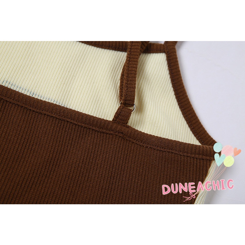 DUNEA Áo Tank Top Hai Dây Hở Lưng In Chữ Phong Cách Đường Phố