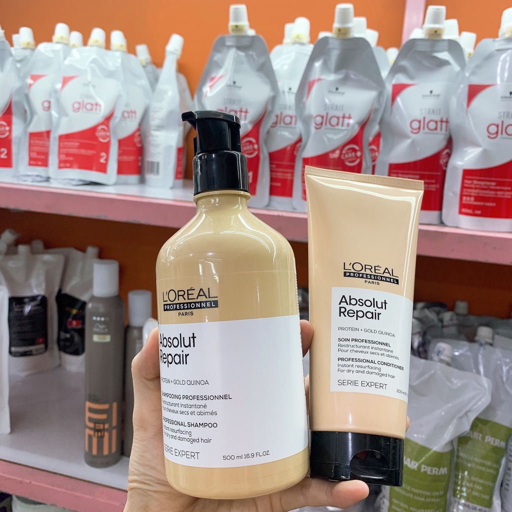 Dầu gội xả phục hồi tóc Loreal Serie Expert Lipidium Absolut Repair Instant resurfacing 200ml/300ml/500ml CH