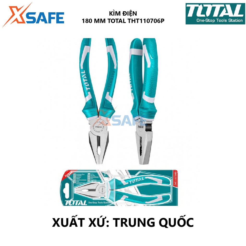 Kìm điện TOTAL THT110706P | kềm răng Kích thước 7''/180mm, CR-V, Chất liệu PP + TPR, Trọng lượng 0,2 kg bấm, cắt