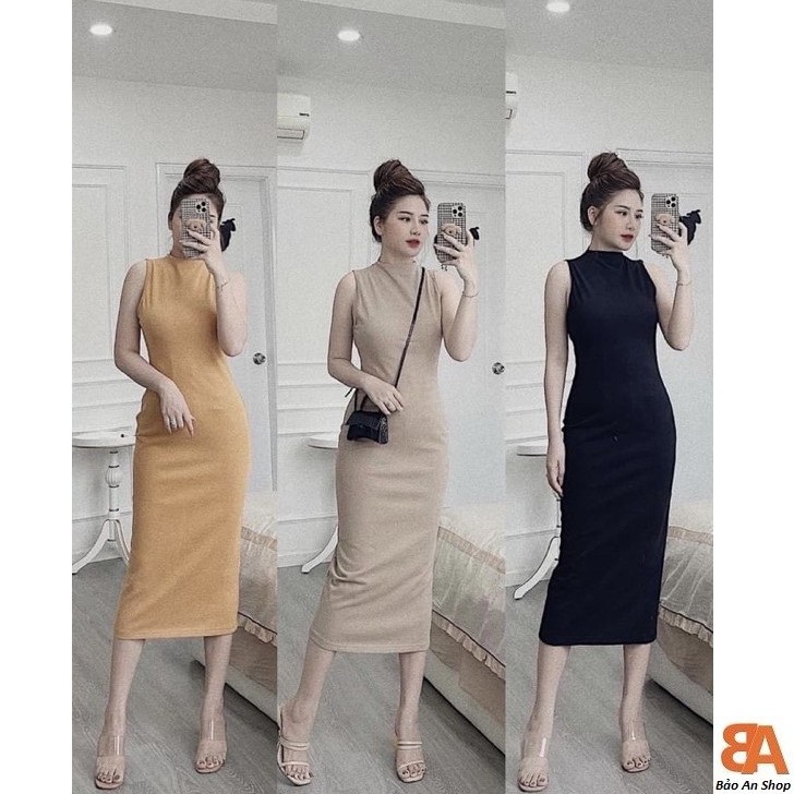 Đầm body chất Borip cổ cao 3 phân