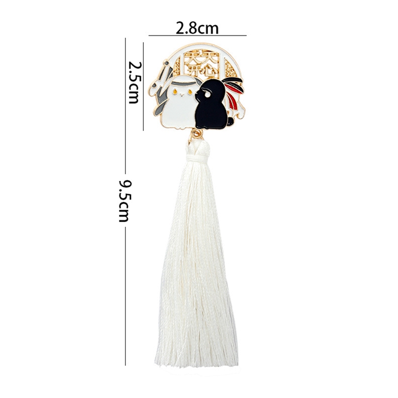 flowersqueen Ghim cài áo thiết kế hình thỏ trắng đen trang trí tua rua xinh xắn cho nữ