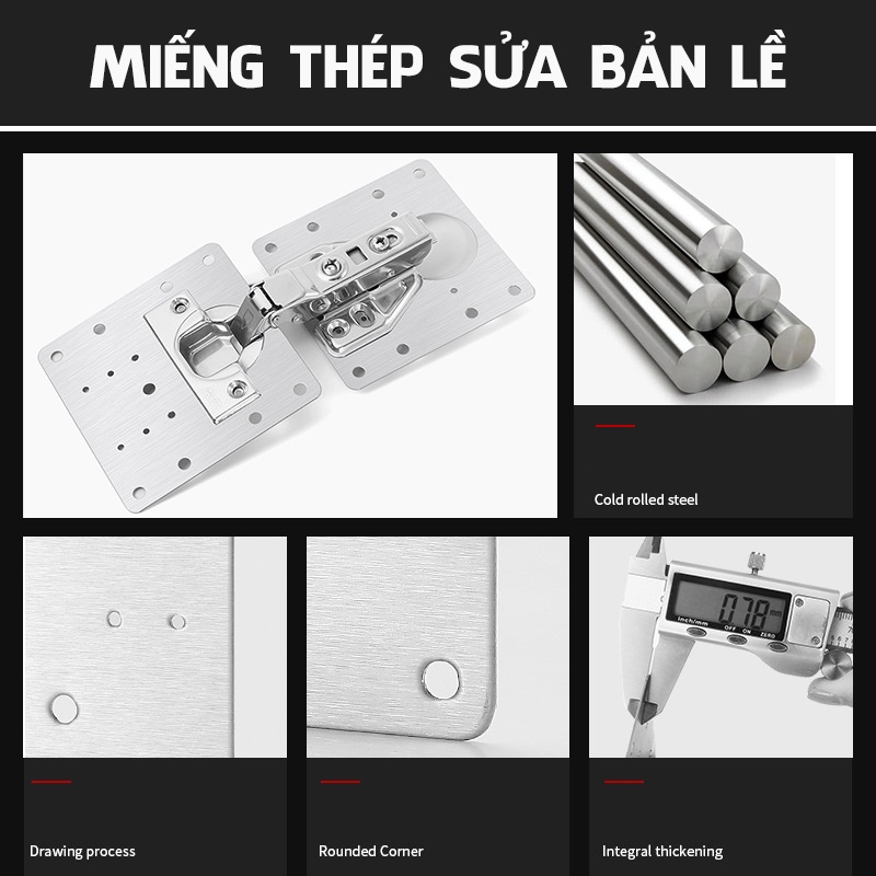 Miếng Tấm Pát Pad Thép Vuông Sửa Bản Lề Tủ Cửa Gỗ Lỗ Vít Door Hinge Repair Kit