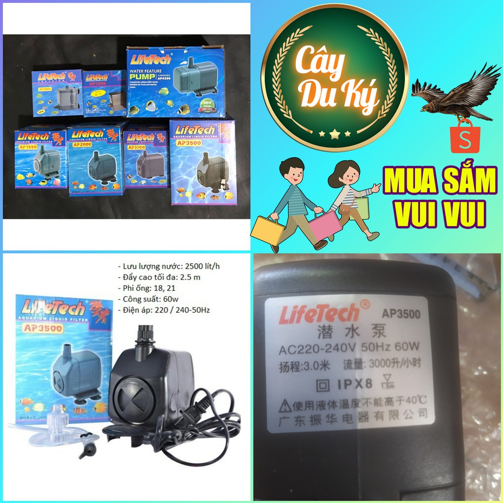 Máy bơm nước mini Life Tech AP3500 - 60W (Máy bơm chìm) dùng bơm nước bể cá, thác nước phong thủy