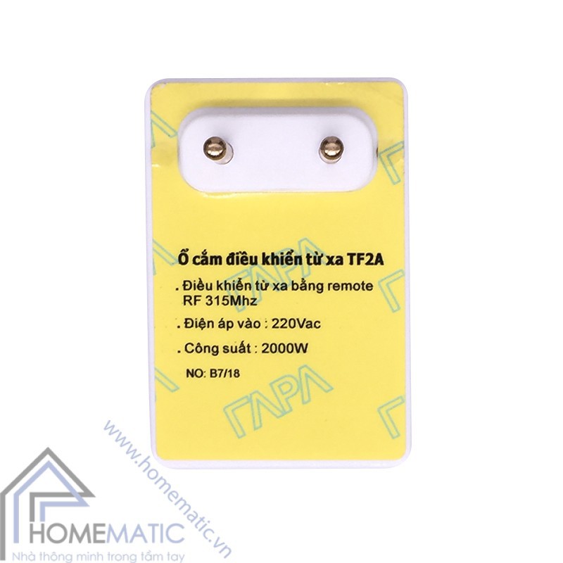 Ổ CẮM CÔNG SUẤT LỚN ĐIỀU KHIỂN TỪ XA BẰNG REMOTE RF TPE-TF2A