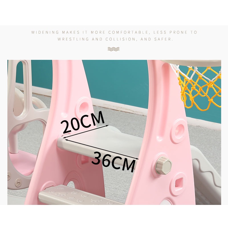 SD0642 Bộ cầu trượt xích đu, chất liệu nhựa PP an toàn, phù hợp cho chơi trong nhà ngoài trời, có bóng rổ đi kèm
