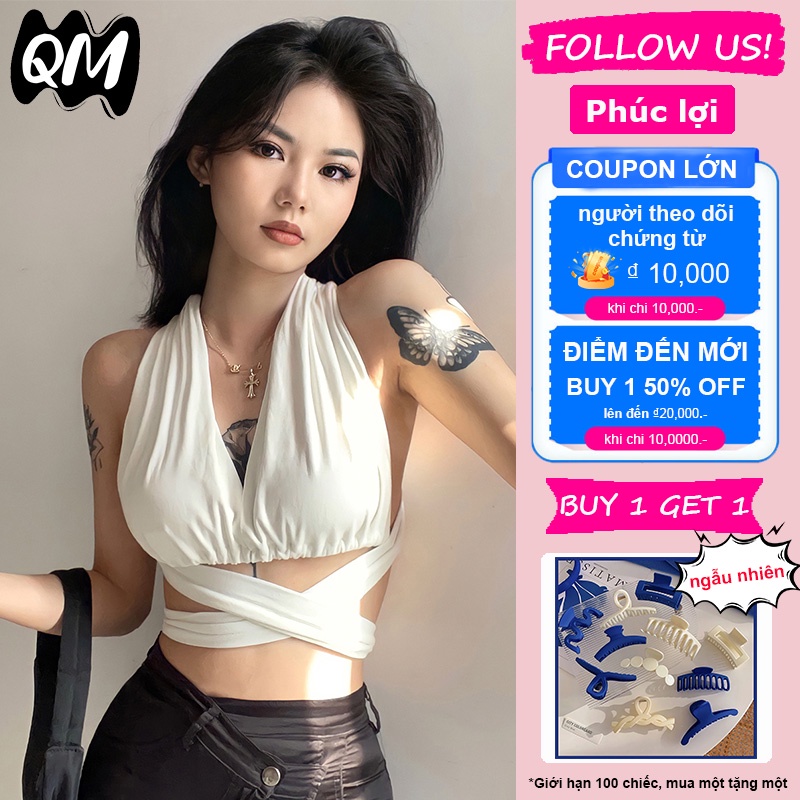 QM Áo Croptop Cho Nữ Gợi Cảm Kiểu Ngắn Hở Lưng Cột Dây 2022 Thời Trang-A1
