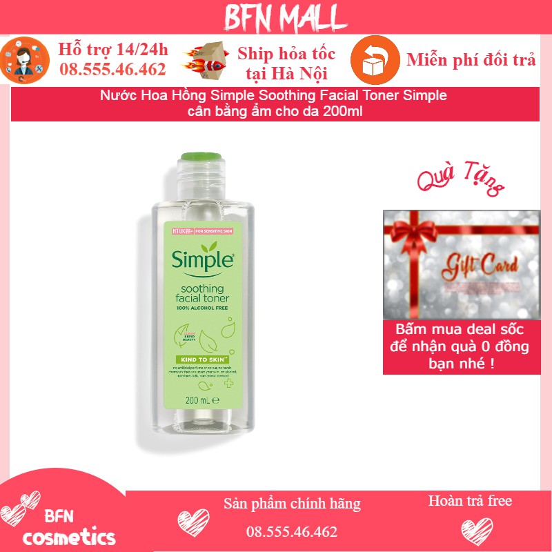 Nước Hoa Hồng Simple Soothing Facial Toner Simple cân bằng ẩm cho da 200ml