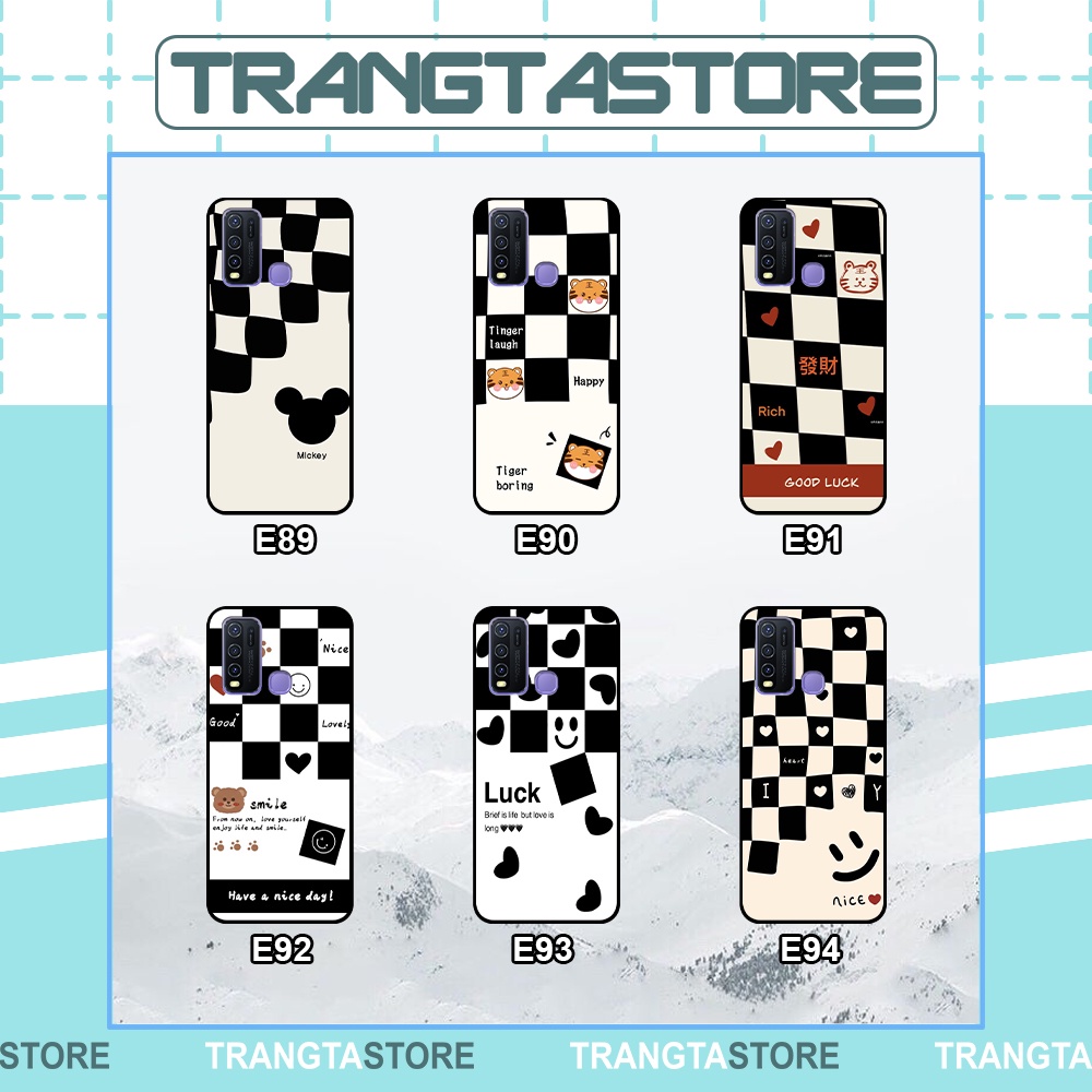 Ốp Vivo Y30 / Y50 in hình sọc caro, họa tiết đen trắng dễ thương