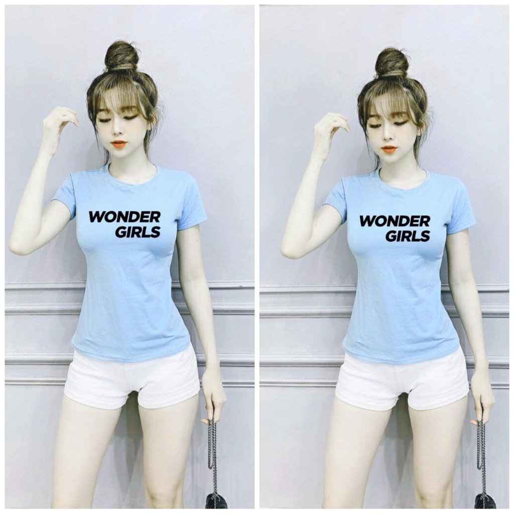 Áo thun nữ cổ tròn thun cotton 4 chiều form ôm body tôn dáng in chữ Wonder Girls ( ANU017 )