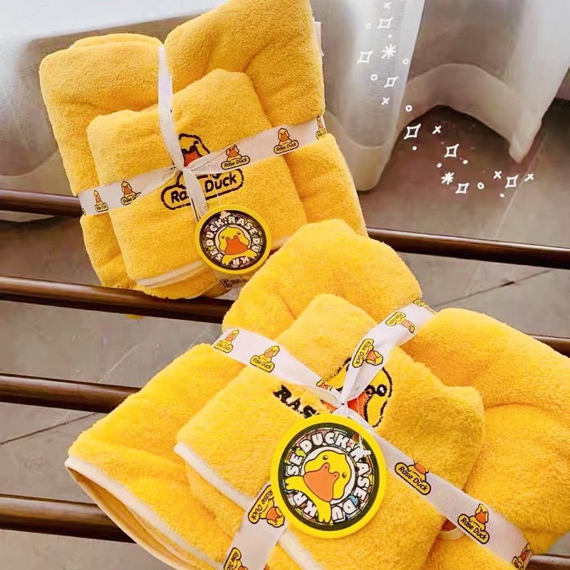 HOT TAOBAO Set 2 Khăn Tắm Vịt Vàng RASE DUCK Siêu Thấm Hút Khăn Đa Năng Choàng Tắm Toàn Thân Khăn Lau Mặt Gội Đầu Spa