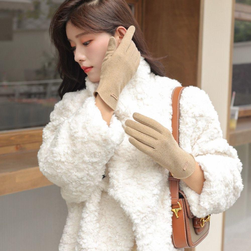 IVORY Găng Tay Lái Xe Vải Nhung Mềm Mại Chống Gió Mùa Đông Cho Nữ