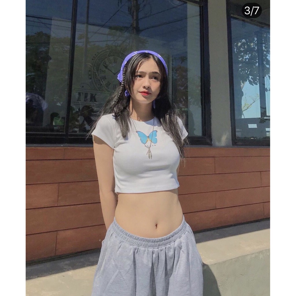 Áo croptop thêu bướm chất thun lạnh thoáng mát - 25 Store