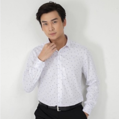 Áo sơ mi công sở nam dài tay Aristino màu trắng in lá xanh dáng ôm không túi ALS20209