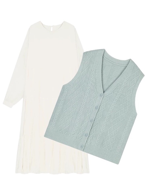 (Có sẵn) Váy trắng babydoll dài / Áo gile len ulzzang / Set váy maxi ( có ảnh thật) | BigBuy360 - bigbuy360.vn